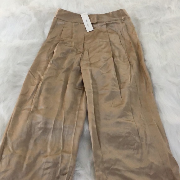 NEW The Sei x REVOLVE Wide Leg Trouser Pant Champagne Nude Tan Silk Size 4 Small - Picture 3 of 8